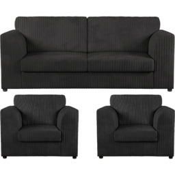 Luxor 5 Seater Black Jumbo Cord Full Back Sofa Suite - Wilko - thumbnail 3