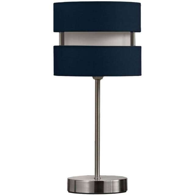 Kliving Navy Blue Layered Fabric Shade Chrome Table Lamp - Size: 38 x 14.5 x 14.5cm - Wilko - image 1