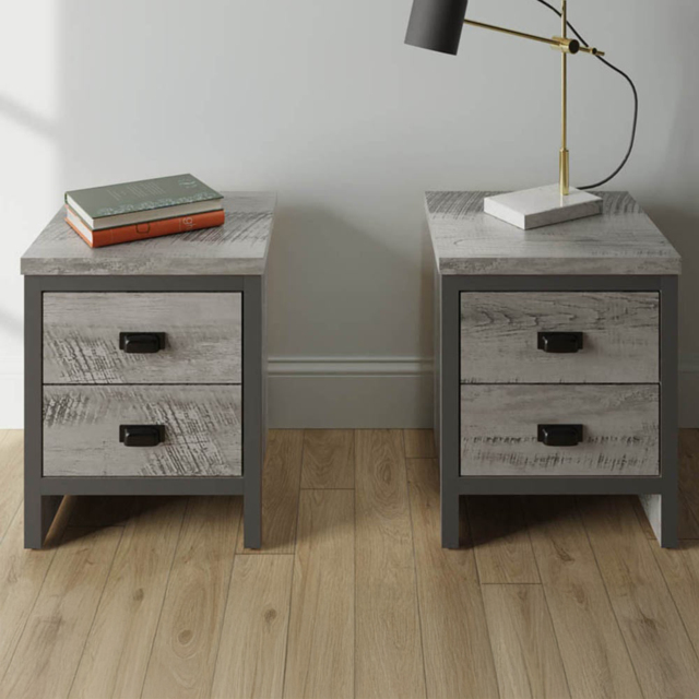 GFW Boston 2 Drawer Grey Bedside Table Set of 2 - Wilko - image 1