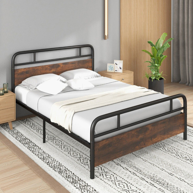 Costway King Size Rustic Brown and Black Bed Frame - Wilko - image 1