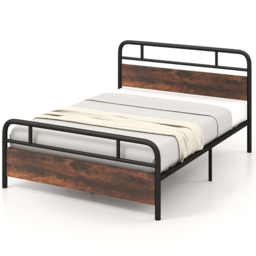 Costway King Size Rustic Brown and Black Bed Frame - Wilko - thumbnail 3