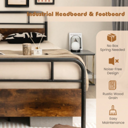 Costway King Size Rustic Brown and Black Bed Frame - Wilko - thumbnail 6