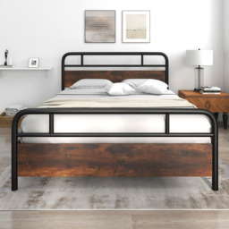 Costway King Size Rustic Brown and Black Bed Frame - Wilko - thumbnail 5