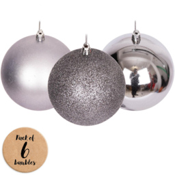 Shatchi 6cm Mid Grey Luxury Bauble 6 Pack - Wilko - thumbnail 1