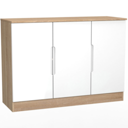 Crowndale Milan 3 Door White Gloss and Bardolino Oak Sideboard Ready Assembled - Size: 79 x 110 x 39cm - White Gloss & Bardolino Oak - Wilko - thumbnail 6