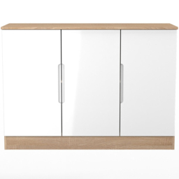 Crowndale Milan 3 Door White Gloss and Bardolino Oak Sideboard Ready Assembled - Size: 79 x 110 x 39cm - White Gloss & Bardolino Oak - Wilko - thumbnail 3