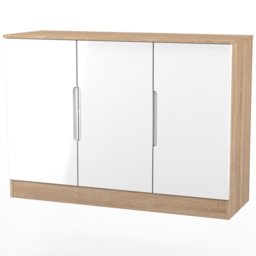 Crowndale Milan 3 Door White Gloss and Bardolino Oak Sideboard Ready Assembled - Size: 79 x 110 x 39cm - White Gloss & Bardolino Oak - Wilko - thumbnail 5