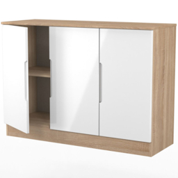Crowndale Milan 3 Door White Gloss and Bardolino Oak Sideboard Ready Assembled - Size: 79 x 110 x 39cm - White Gloss & Bardolino Oak - Wilko - thumbnail 7