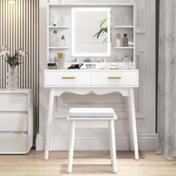 HOMCOM White LED Mirror Dressing Table with Cushioned Stool - Size: 20 x 67.4 x 92.5cm - Wilko