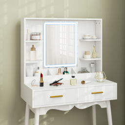 HOMCOM White LED Mirror Dressing Table with Cushioned Stool - Size: 20 x 67.4 x 92.5cm - Wilko - thumbnail 4