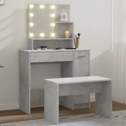 vidaXL Single Door Single Drawer 3 Shelf Concrete Grey Dressing Table Set with LED Lights - Size: 136 x 86.5 x 35cm - Wilko