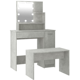vidaXL Single Door Single Drawer 3 Shelf Concrete Grey Dressing Table Set with LED Lights - Size: 136 x 86.5 x 35cm - Wilko - thumbnail 3