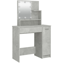 vidaXL Single Door Single Drawer 3 Shelf Concrete Grey Dressing Table Set with LED Lights - Size: 136 x 86.5 x 35cm - Wilko - thumbnail 4