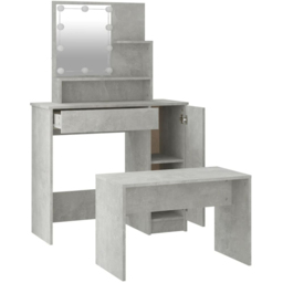 vidaXL Single Door Single Drawer 3 Shelf Concrete Grey Dressing Table Set with LED Lights - Size: 136 x 86.5 x 35cm - Wilko - thumbnail 5