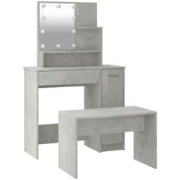 vidaXL Single Door Single Drawer 3 Shelf Concrete Grey Dressing Table Set with LED Lights - Size: 136 x 86.5 x 35cm - Wilko - thumbnail 7