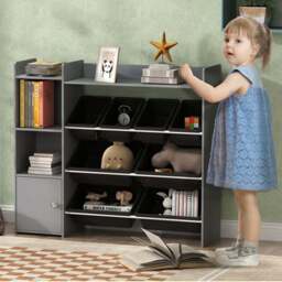 AIYAPLAY 8 Bins Grey Toy Storage Unit - Size: 100 x 30 x 112.5cm - Wilko