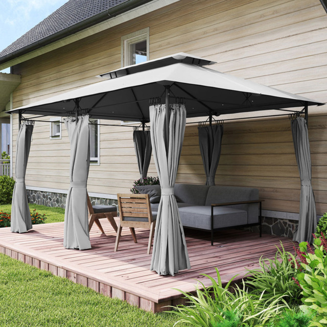 Outsunny 3 x 4m Grey Double Roof Metal Garden Gazebo with Sides - Wilko - image 1