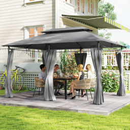 Outsunny 3 x 4m Grey Double Roof Metal Garden Gazebo with Sides - Wilko - thumbnail 5