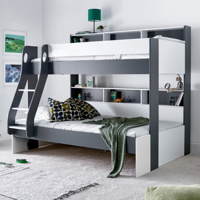 Bedmaster Oliver Triple Sleeper Grey and White Bunk Bed with Spring Mattresses - Size: Single + Small Double - Wilko - image 1