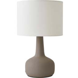 ValueLights Hayley Natural Linen Drum Shade Grey Squat Base Ceramic LED Table Lamp - Size: 40 x 25 x 25cm - Wilko