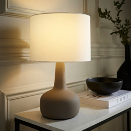 ValueLights Hayley Natural Linen Drum Shade Grey Squat Base Ceramic LED Table Lamp - Size: 40 x 25 x 25cm - Wilko - thumbnail 3