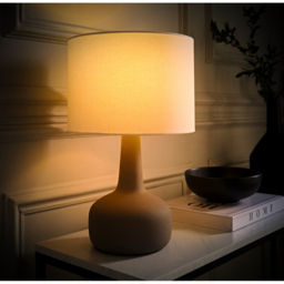 ValueLights Hayley Natural Linen Drum Shade Grey Squat Base Ceramic LED Table Lamp - Size: 40 x 25 x 25cm - Wilko - thumbnail 7