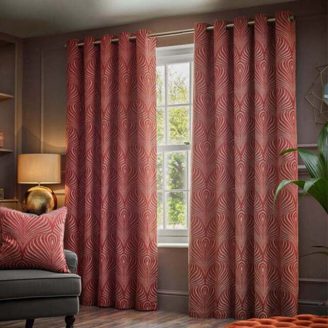 Paoletti Gatsby Terracotta Jacquard Eyelet Curtain 117 x 137cm - Size: W 137 x D 117cm - Brown - Wilko - image 1