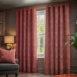 Paoletti Gatsby Terracotta Jacquard Eyelet Curtain 117 x 137cm - Size: W 137 x D 117cm - Brown - Wilko