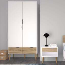Furniture To Go Oslo White and Oak 3 Piece Bedroom Furniture Set - Wilko