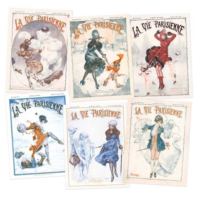 Artery8 Vintage French Magazine Cover Woman Winter Ice Skating Wall Art Print 30 x 41cm 6 Pack - Size: 40.5 x 30.5 x 0.3cm - Multi - Wilko - image 1