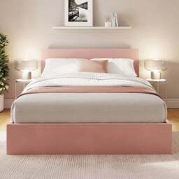 GFW Double Blush Pink Velvet End Lift Ottoman Bed with Memory Pocket Spring Mattress - Wilko - thumbnail 1