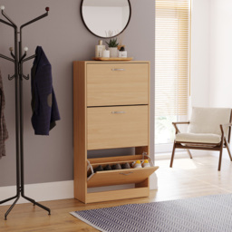 Vida Designs Pine Effect 3 Drawer Shoe Cabinet - Size: H 118cm x W 60cm x D 24cm - Wood - Wilko - thumbnail 5