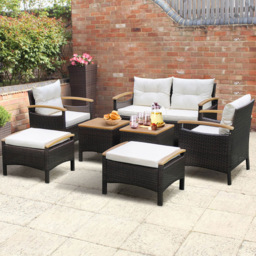 Costway 6 Seater Patio Rattan Ottoman Sofa Set with Cushion - White - Wilko - thumbnail 1