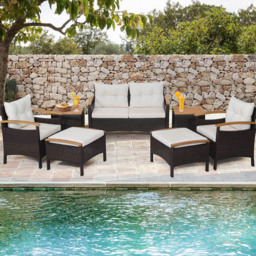Costway 6 Seater Patio Rattan Ottoman Sofa Set with Cushion - White - Wilko - thumbnail 4