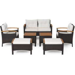 Costway 6 Seater Patio Rattan Ottoman Sofa Set with Cushion - White - Wilko - thumbnail 3