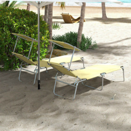 Outsunny Set of 2 Beige Adjustable Folding Sun Lounger - Size: 36 x 58 x 187cm - Cream - Wilko - thumbnail 4