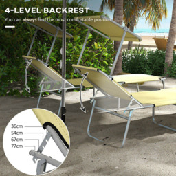 Outsunny Set of 2 Beige Adjustable Folding Sun Lounger - Size: 36 x 58 x 187cm - Cream - Wilko - thumbnail 5
