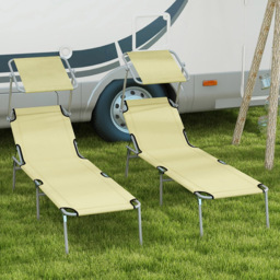 Outsunny Set of 2 Beige Adjustable Folding Sun Lounger - Size: 36 x 58 x 187cm - Cream - Wilko - thumbnail 1