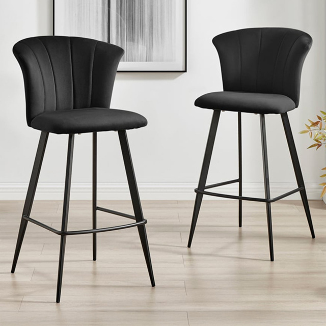 Furniturebox Hazel Black Velvet Bar Stool Set of 2 - Wilko - image 1
