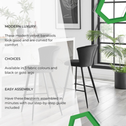 Furniturebox Hazel Black Velvet Bar Stool Set of 2 - Wilko - thumbnail 7