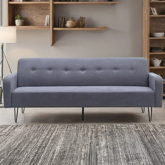 H&O Direct 3 Seater Convertible Linen Sofa Bed - Grey - Wilko - image 1