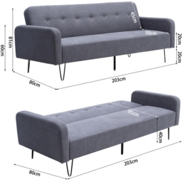 H&O Direct 3 Seater Convertible Linen Sofa Bed - Grey - Wilko - thumbnail 6