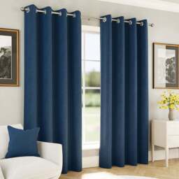 Enhanced Living Navy Herringbone Blackout Eyelet Thermal Curtains 168 x 183cm - Size: W 168 x D 183cm - Blue - Wilko - thumbnail 1