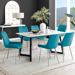 Furniturebox Copeland Cesano Marble Effect 6 Seater Dining Set White Blue and Chrome - Wilko - thumbnail 1