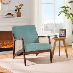 Living and Home Green Corduroy Armchair with Rattan Armrest - Size: Single - Wilko - thumbnail 4