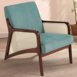Living and Home Green Corduroy Armchair with Rattan Armrest - Size: Single - Wilko - thumbnail 1