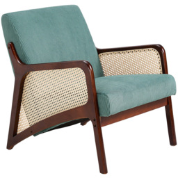 Living and Home Green Corduroy Armchair with Rattan Armrest - Size: Single - Wilko - thumbnail 3