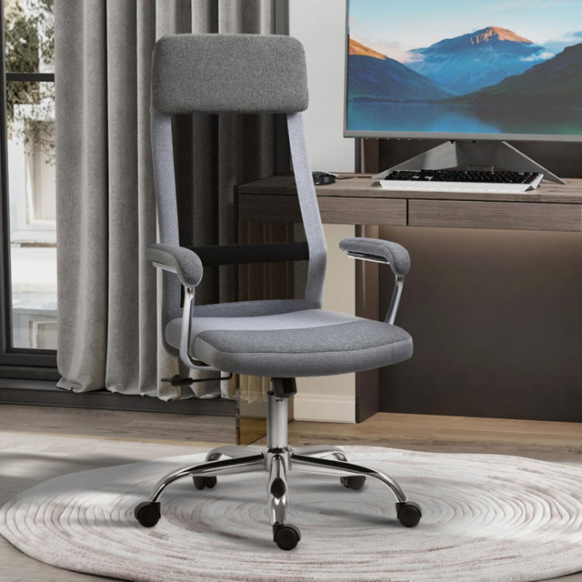 Portland Grey Linen and Mesh Swivel Office Chair - Size: 65 x 67 x 129cm - Wilko - image 1