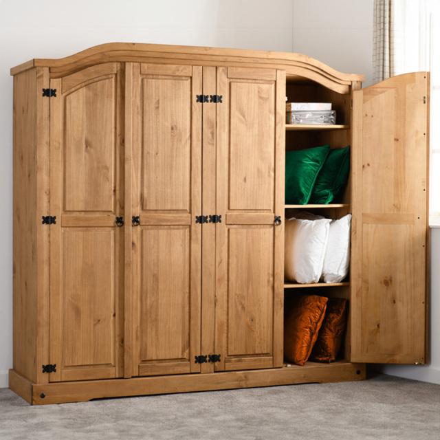 Seconique Corona 4 Door Distressed Waxed Pine Wardrobe - Brown - Wilko - image 1