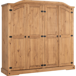 Seconique Corona 4 Door Distressed Waxed Pine Wardrobe - Brown - Wilko - thumbnail 3